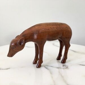 Vintage Wee Teak Wood Deer Sculpture Hand Carved Figurine Cabincore Cabin Decor